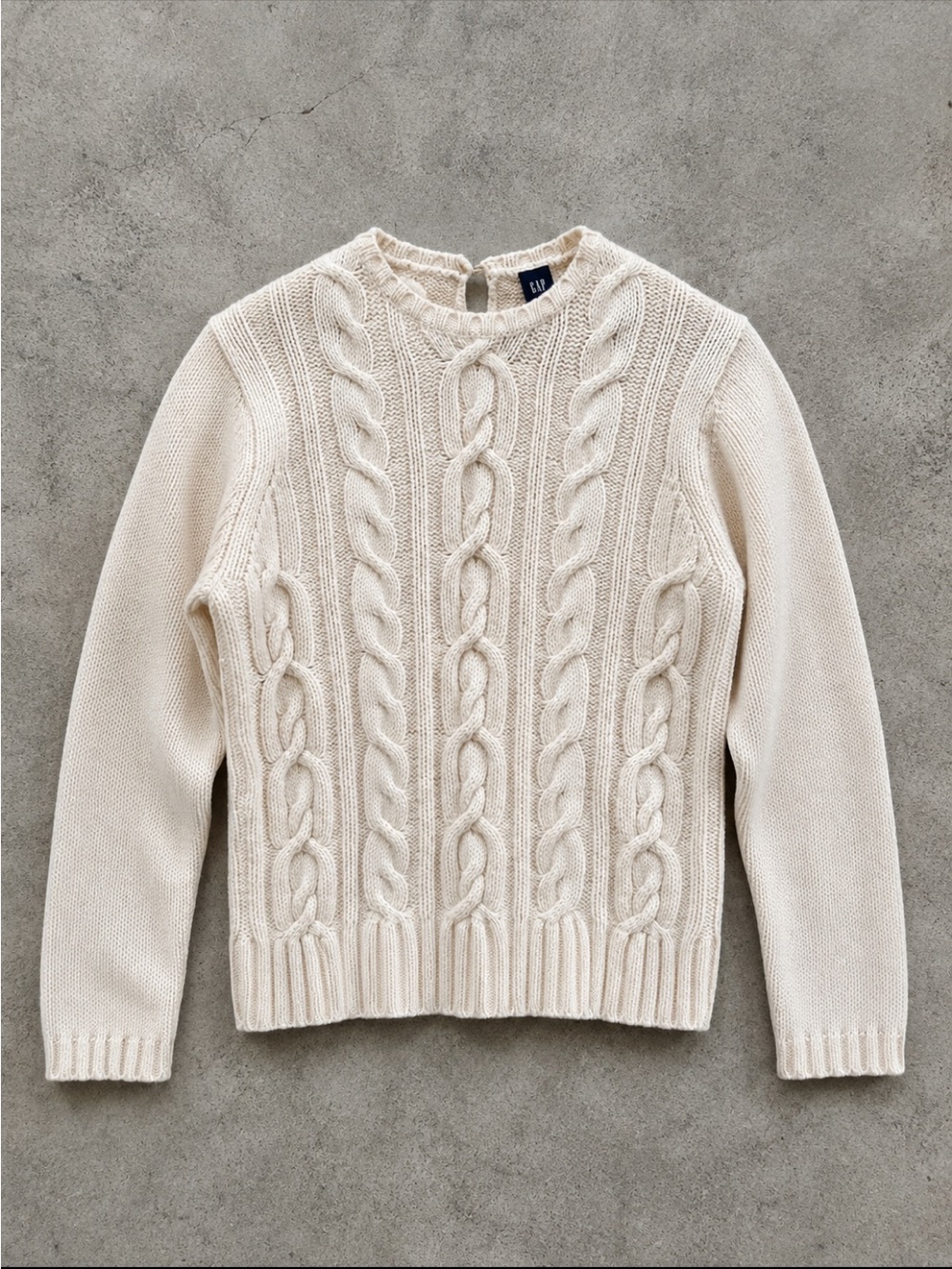 Vintage GAP Cable Knit Sweater Medium Cream Wool Angora Cashmere Chunky Knit